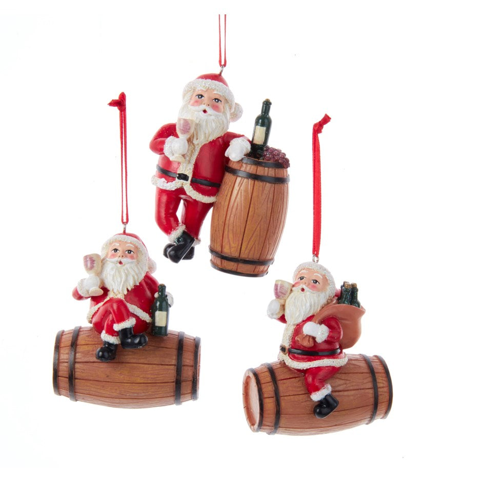 3.5" Wine Santa w/Barrel Ornament