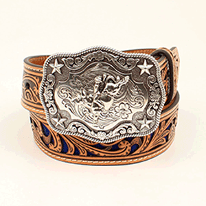 Nocona Boy's Leather Belt - Tan/Blue