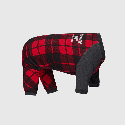 Canada Pooch Frosty Fleece Onesie Red Plaid Size 18