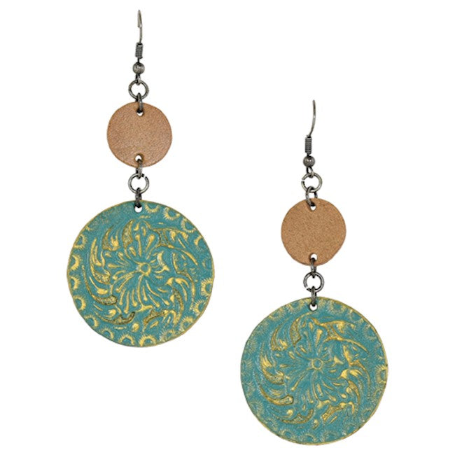 Earrings Tooled Leather Disc