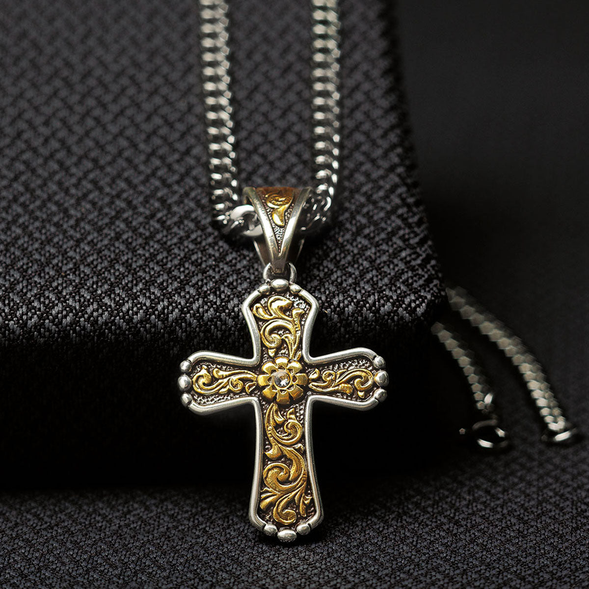 Twister Men's Floral Scroll Cross Necklace - Gold