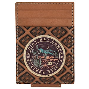 Red Dirt Men's Desert Scene Logo Patch Card Case w/Magent Clip - Brown