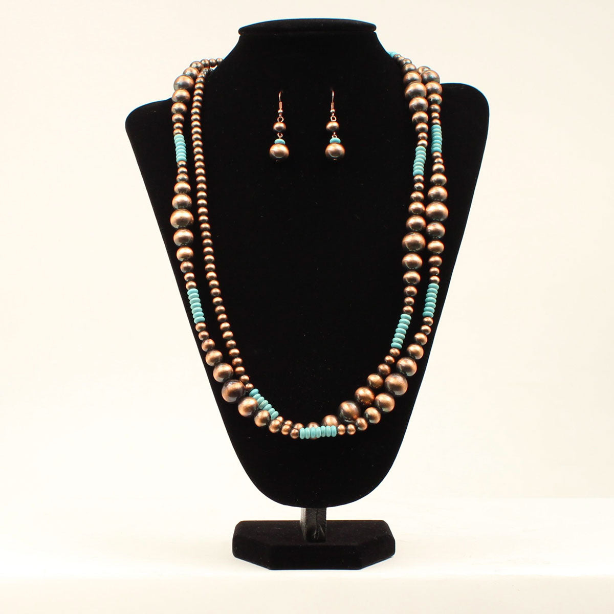 Blazin Roxx Navajo Pearl Earring & Necklace Set - Copper w/Turquoise Beads