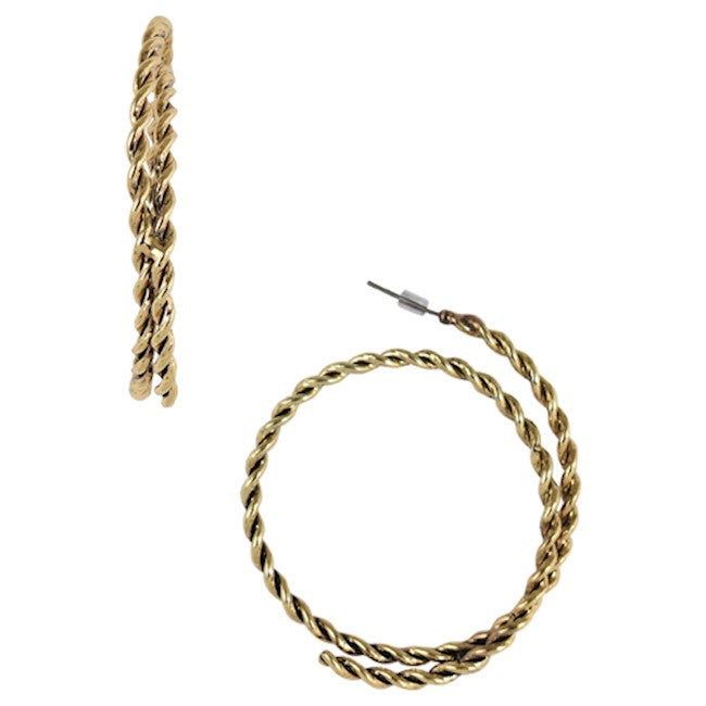 Earrings Rope  Motif Hoops Gold Tone