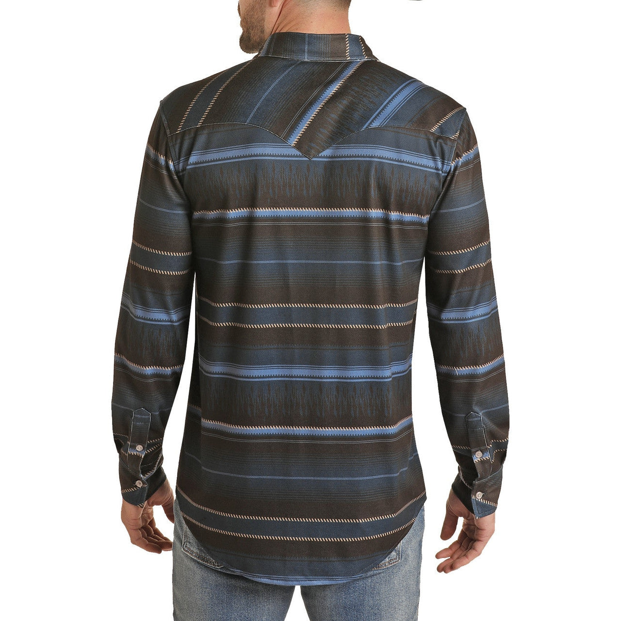 Rock & Roll Men's LS BD Knit Print Shirt Indigo