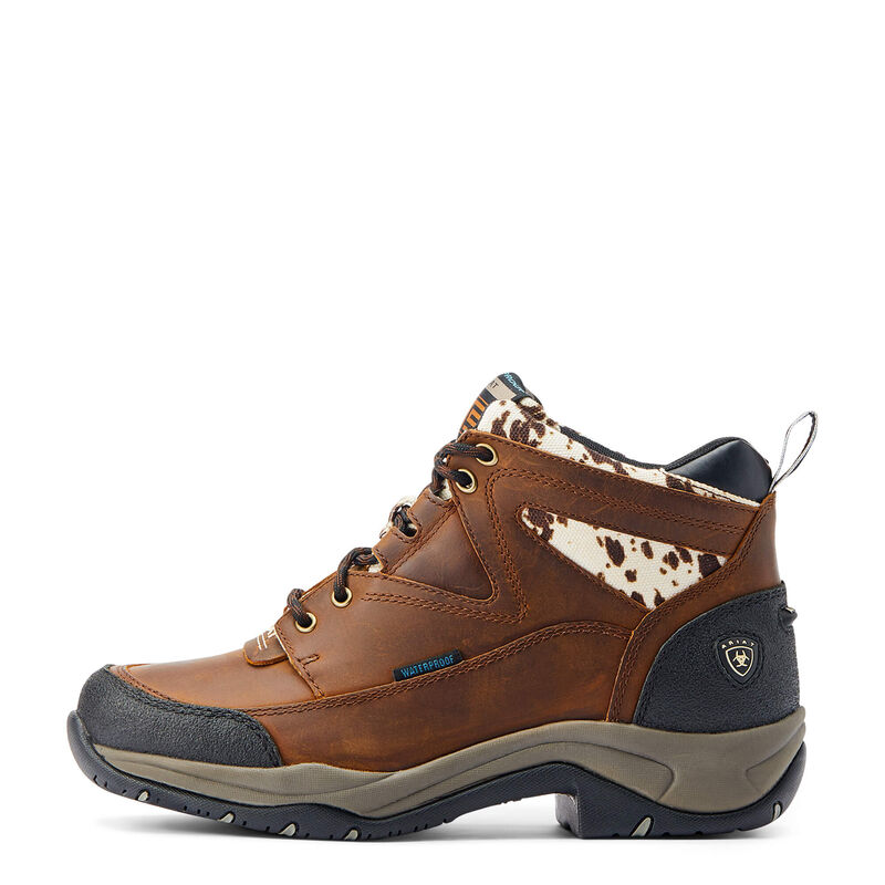 Ariat Womens Terrain Waterproof Western Boots - Distressed Brown/Speckled Cow Print