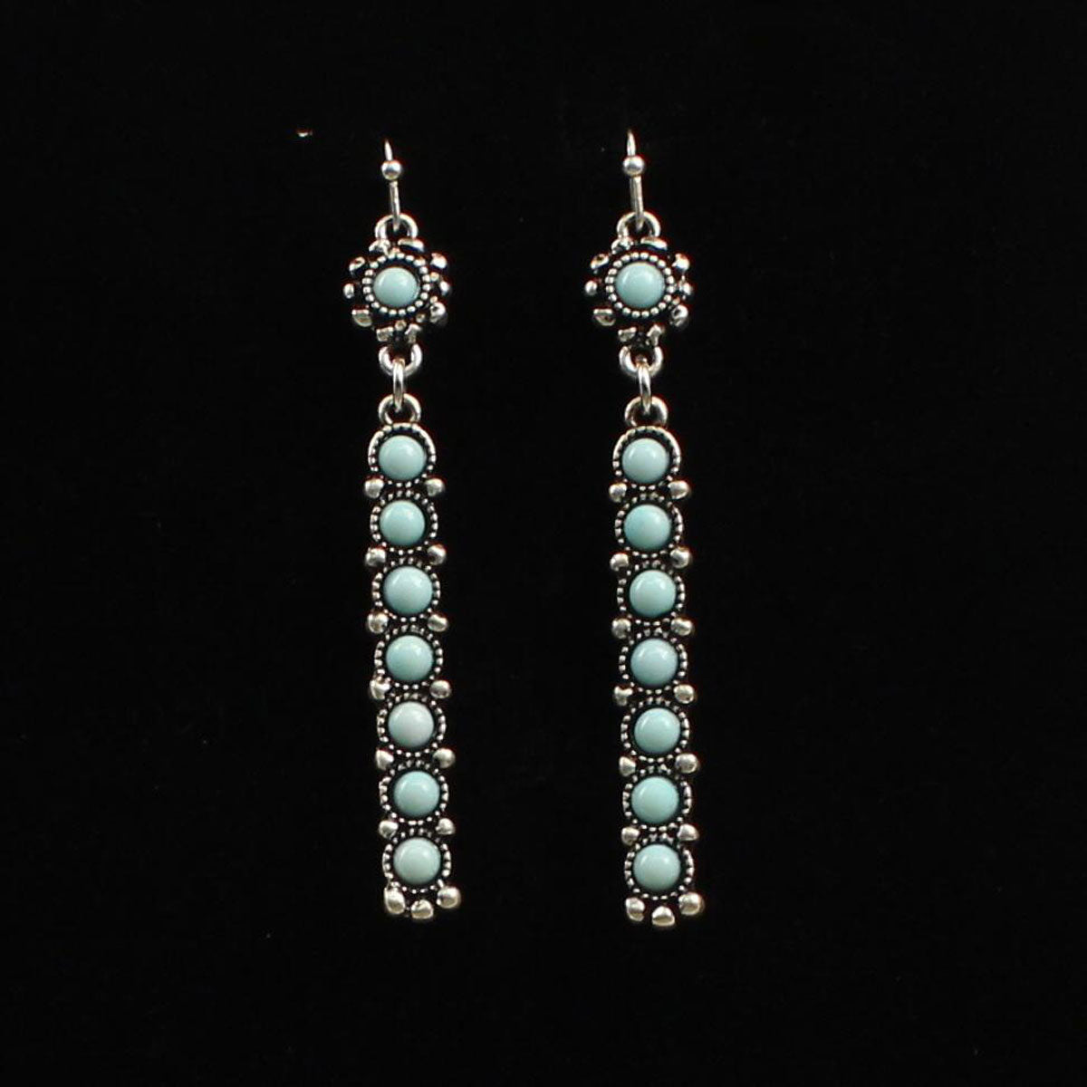 Blazin Roxx Silver Long Bar Earrings w/Turquoise Stones