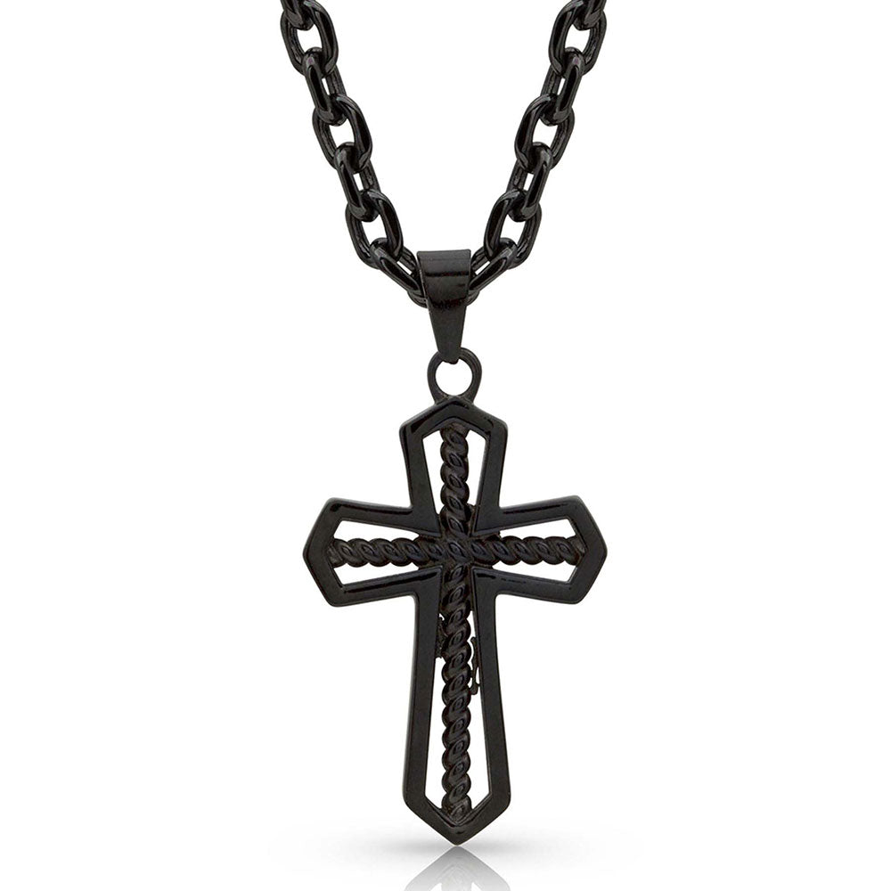 Montana Silversmiths Necklace Black Rope Center Cross
