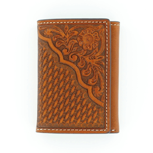 Nocona Pro Series Tooled Leather Trifold Wallet - Brown