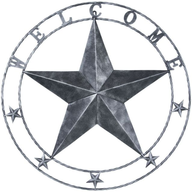 Tough 1 Antiqued Decorative 24" Metal Welcome Star - Black/Silver