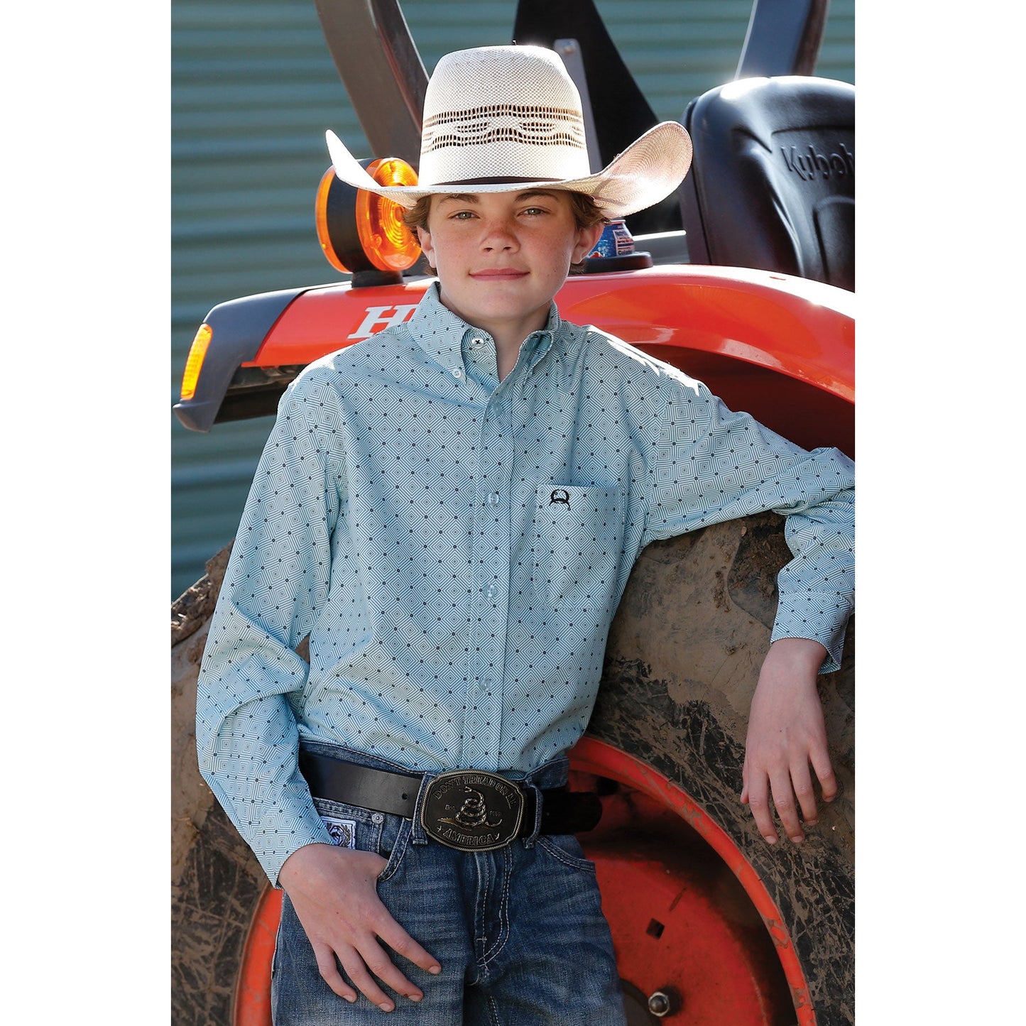 Cinch Mens LS Print Arenaflex Shirt Light Blue