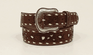Nocona Men's Floral Pierced Belt - Tan