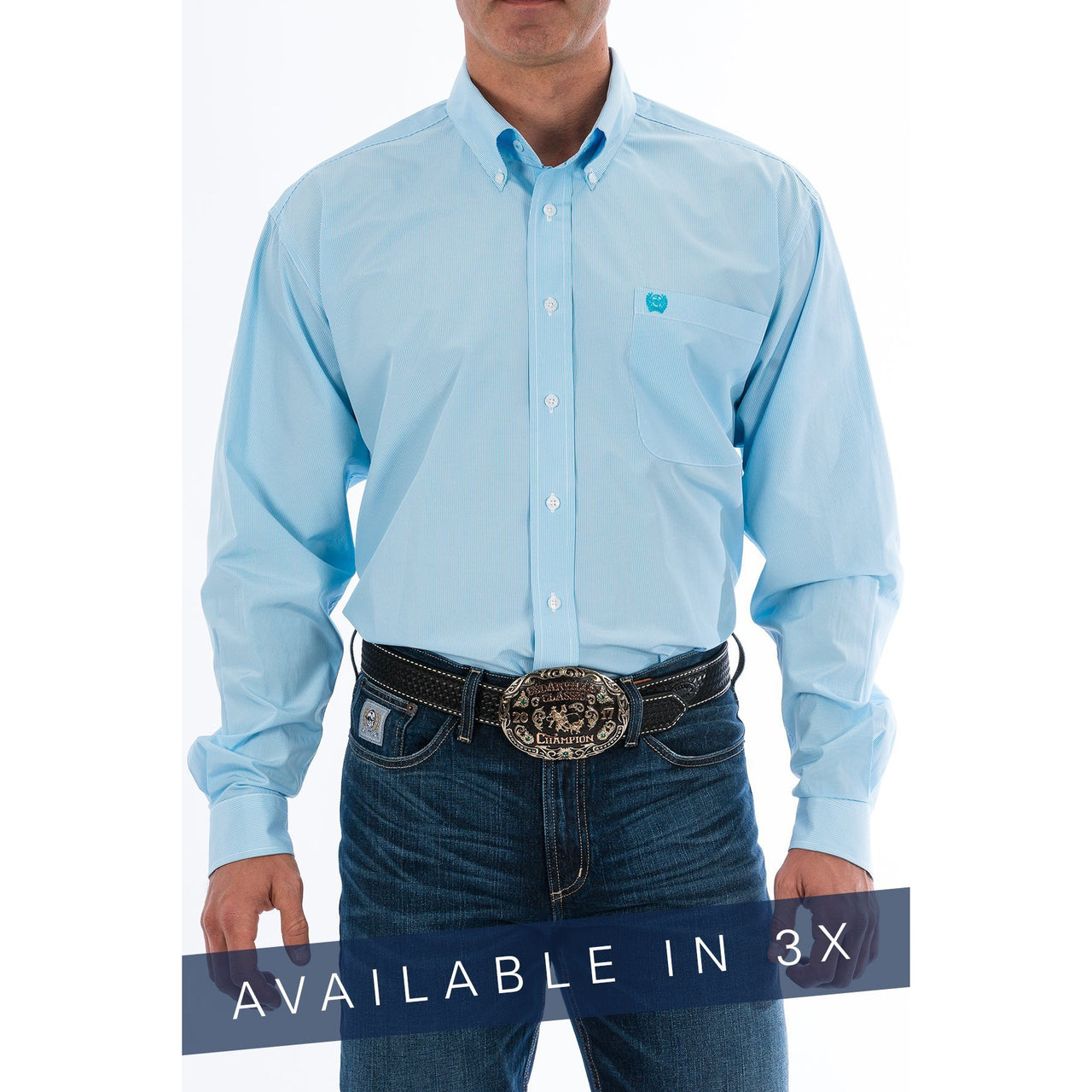 Cinch Men's LS Striped Shirt - Light Blue