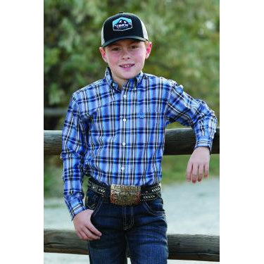 Cinch Boys LS Plaid Shirt - Blue