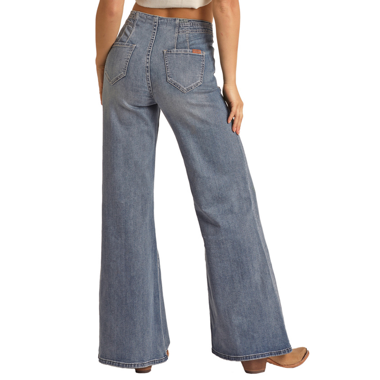 Rock & Roll Women's High Rise Extra Stretch Palazzo Flare Jeans - Medium Wash