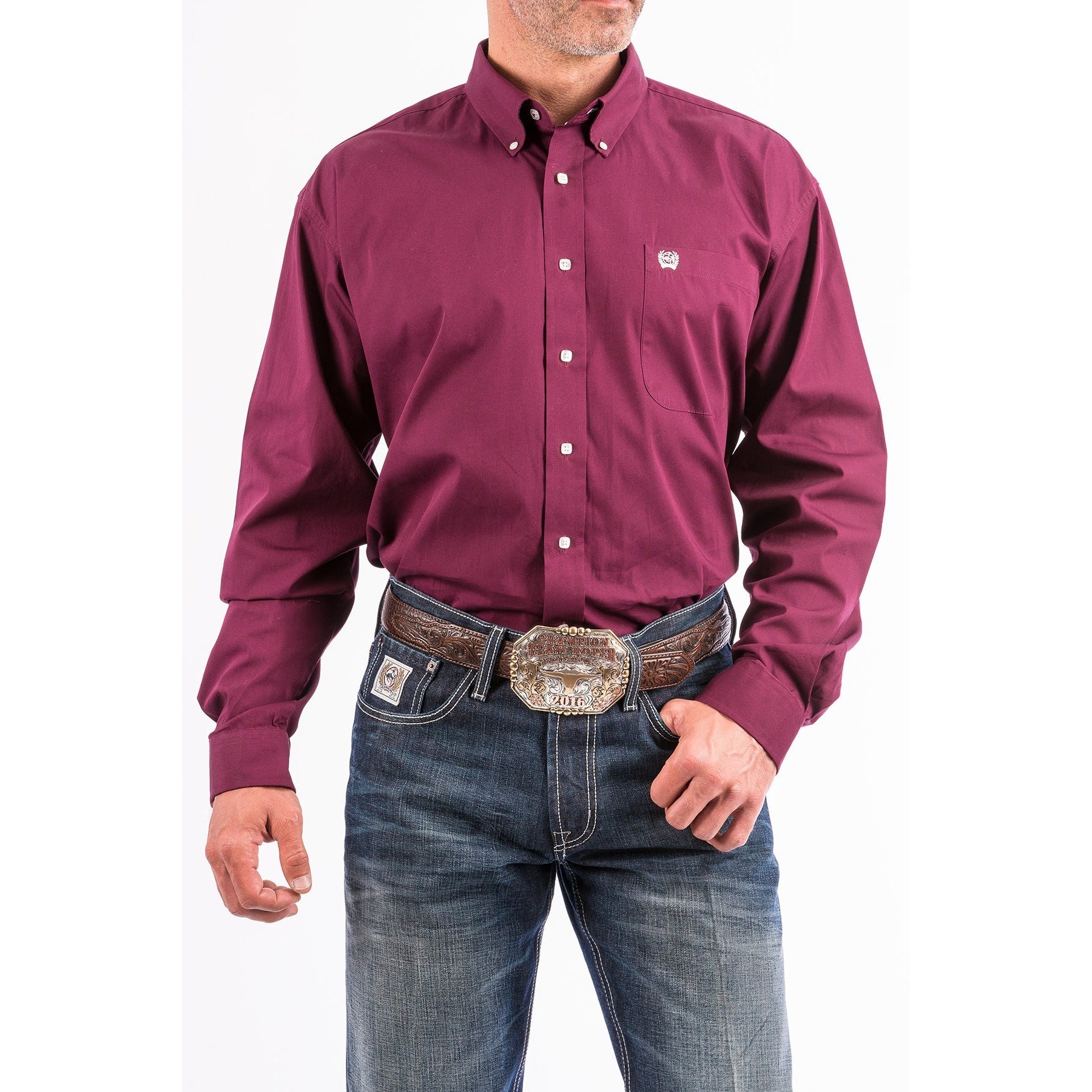 Cinch Classic Fit Long Sleeve Men's Cotton Shirt - Burgundy