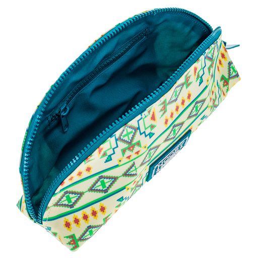 Hooey Make UP Bag Cream/All over Pattern w/Teal  Zipper Small