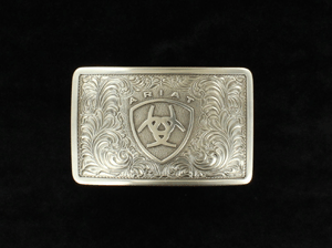 Ariat Rectangle Smooth Edge Filigree Logo Buckle - Antique Silver