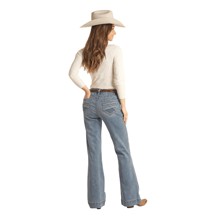 **Rock & Roll Women's Light Wash Mid Rise Trouser Jean