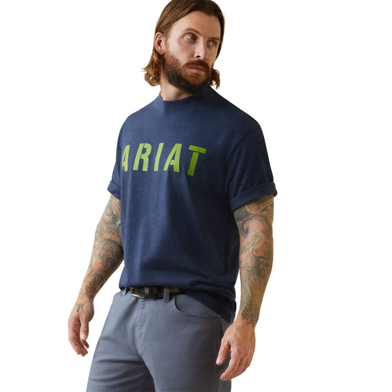 Ariat Mens Rebar Cotton Strong Block T-Shirt - Navy Heather/Lime