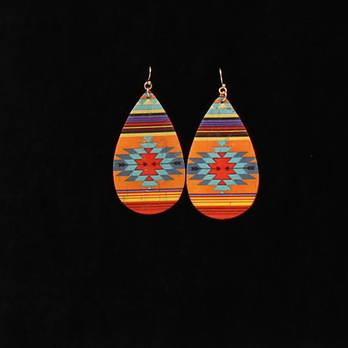 Silver Strike Aztec Tear Drop Earrings - Multi