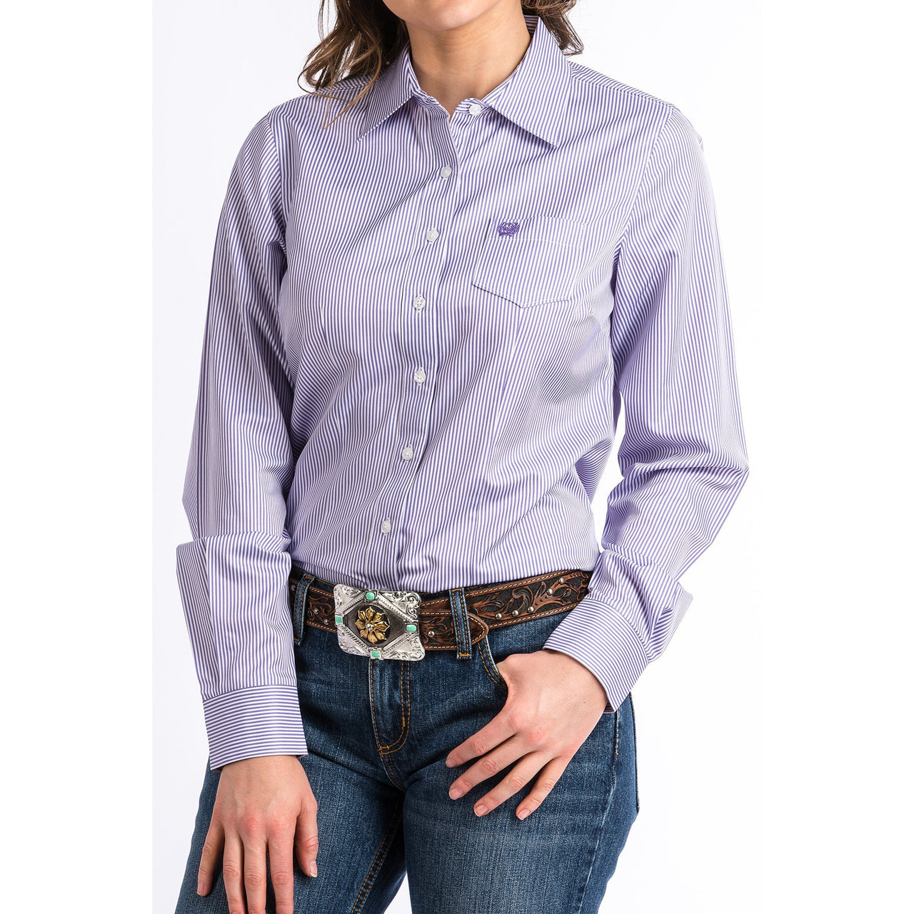 Cinch Long Sleeve Women's Shirt - Purple Stripe