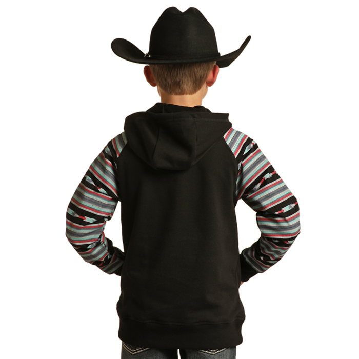 Rock & Roll Boys Sleeve Printed Hoodie - Black
