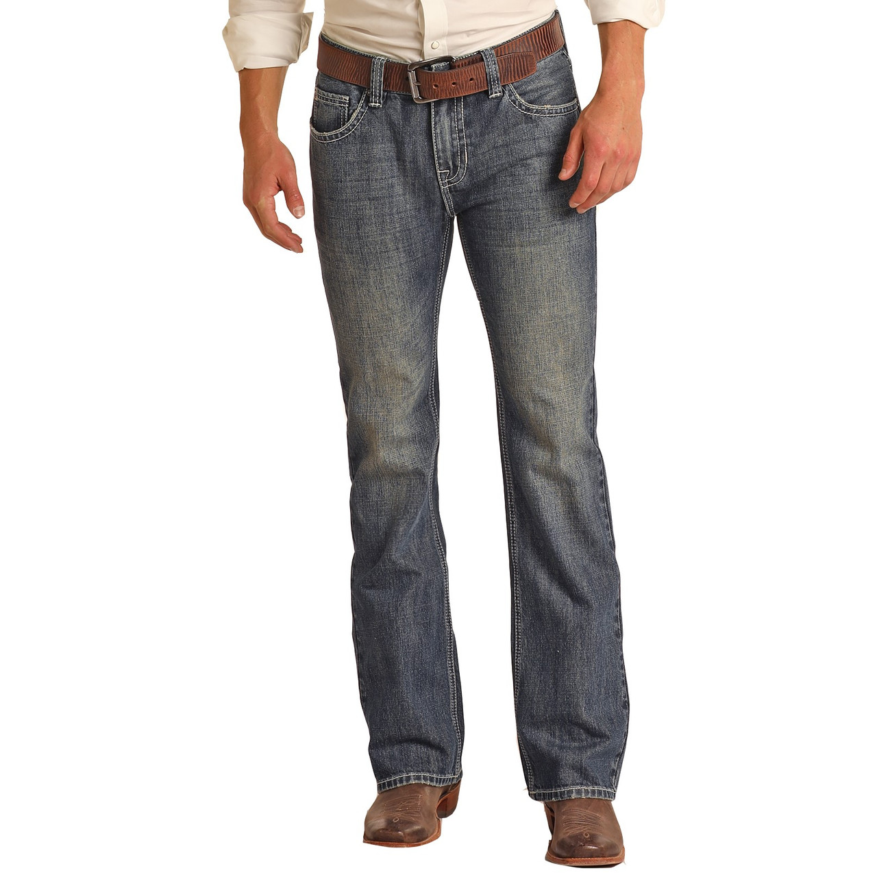 Rock & Roll Mens Rope Stitch V Pistol Jeans