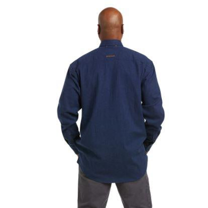 Ariat Mens Rebar Flannel Distressed LS Work Shirt Dark Blue