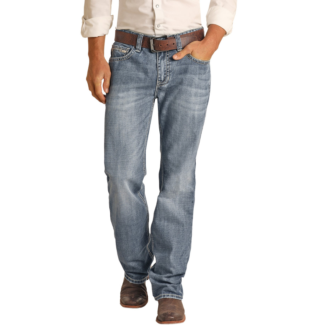 Rock & Roll Mens Relaxed Fit Straight Bootcut Jeans - Medium Vintage