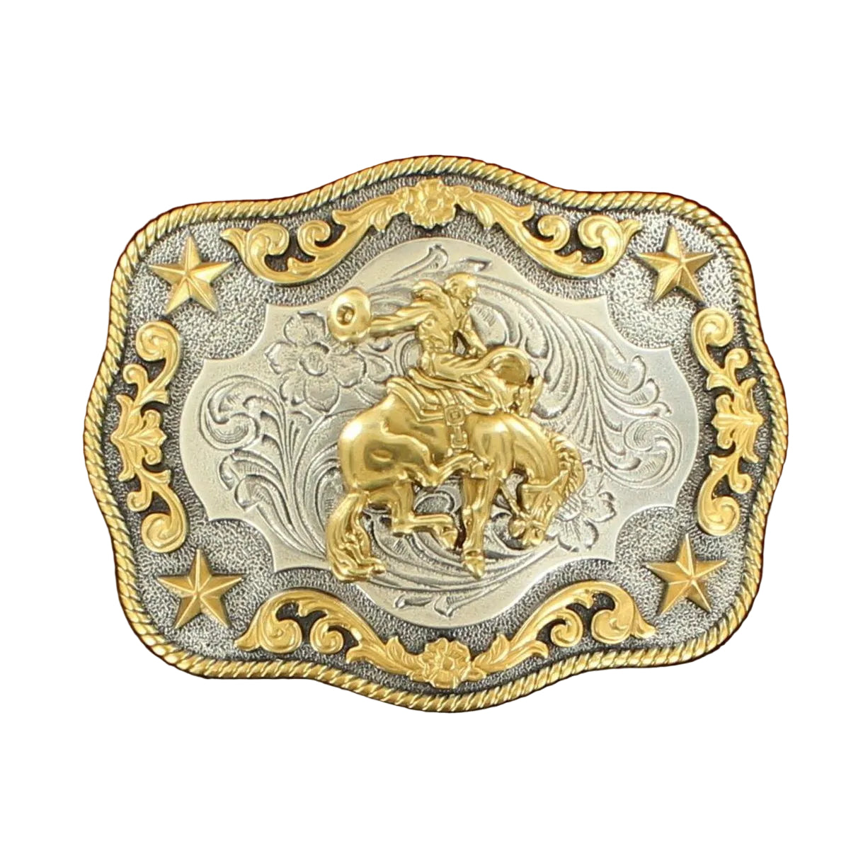 Nocona Men's Rectangle Saddle Bronc Buckle - Antique Silver/Gold