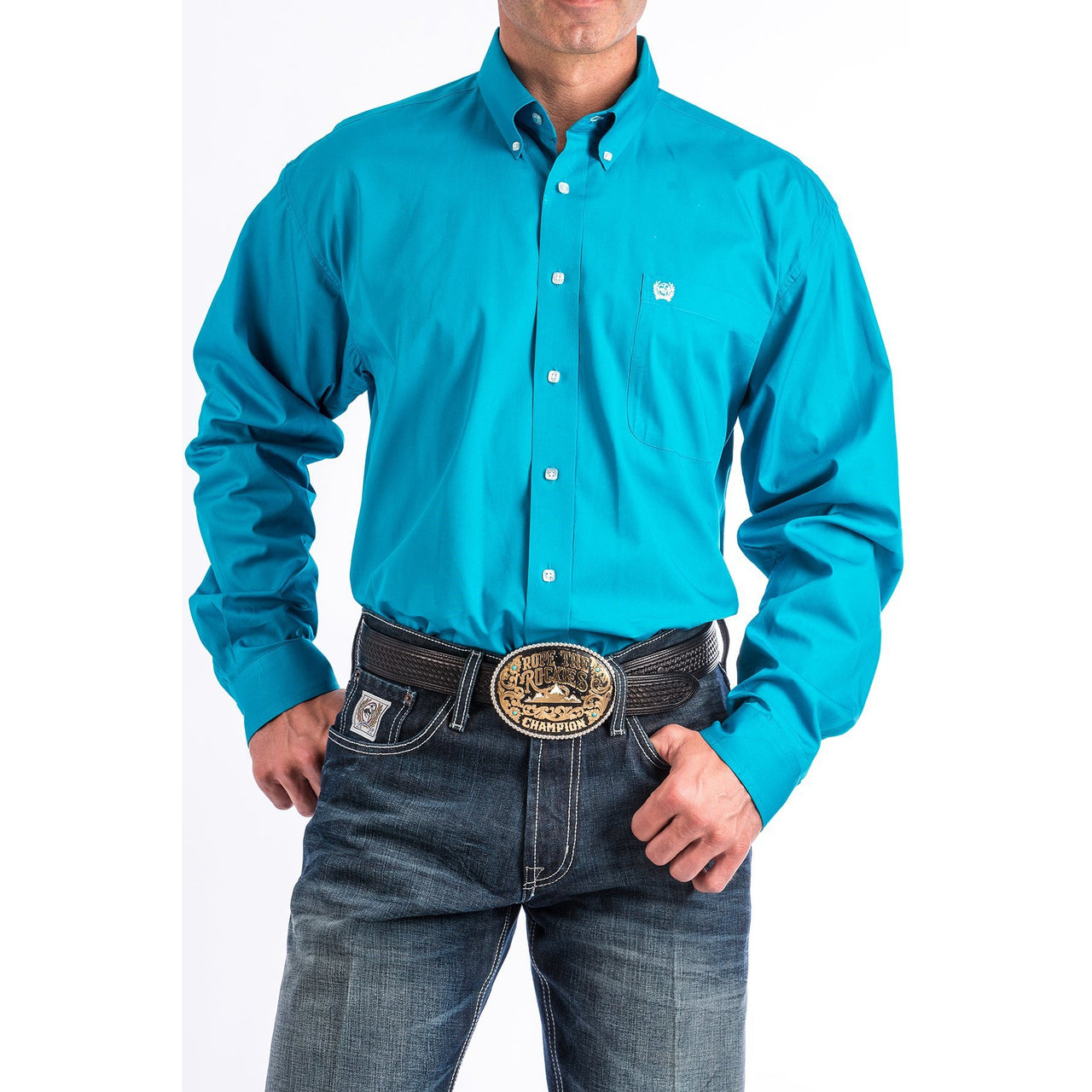 Cinch Classic Fit Long Sleeve Men's Cotton Shirt - Teal