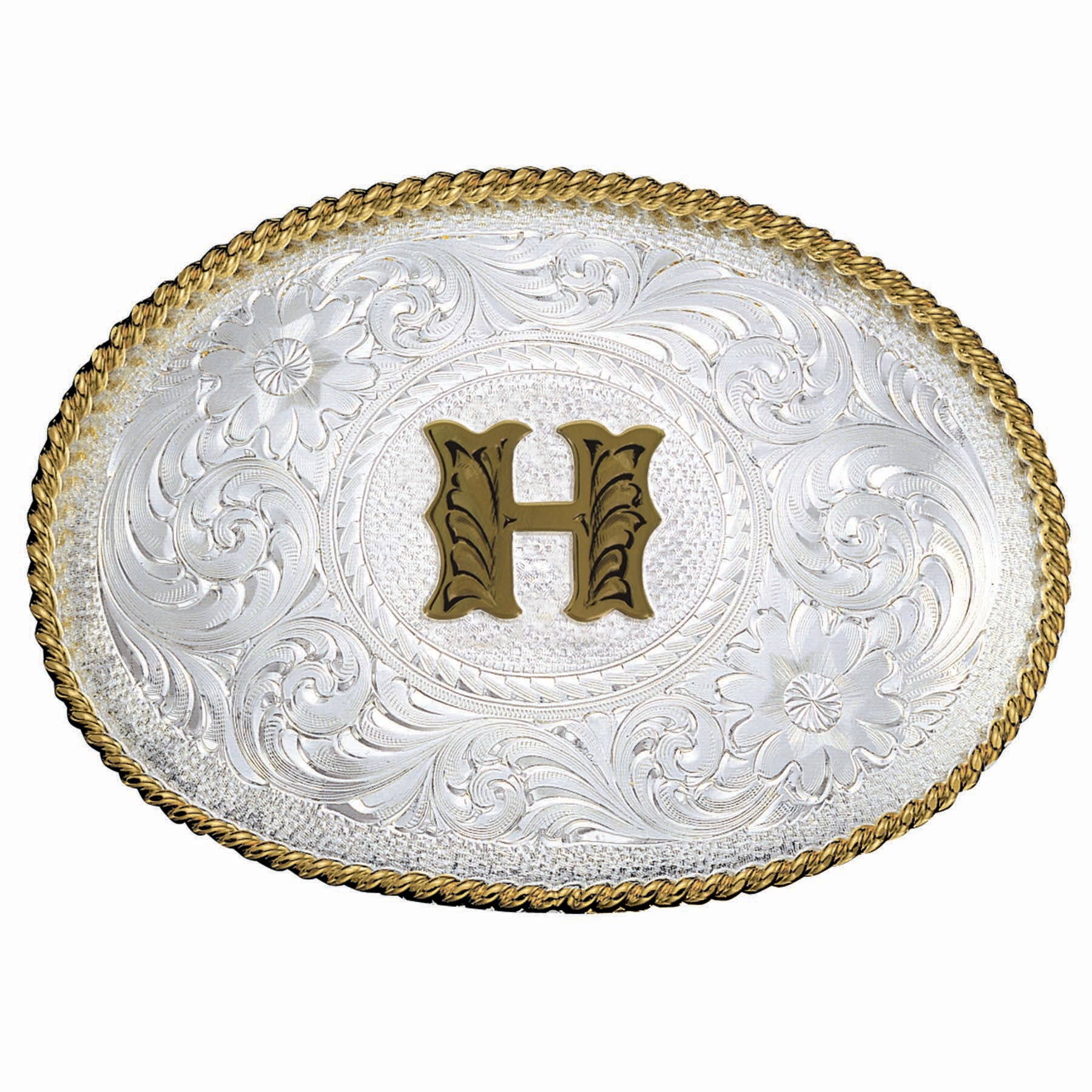 Montana Silversmiths Initial H Silver Engraved Gold Trim Western