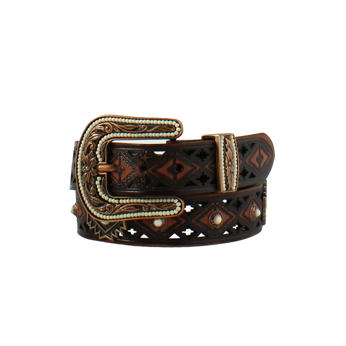 Angel Ranch Ladies Aztec Concho Belt - Brown