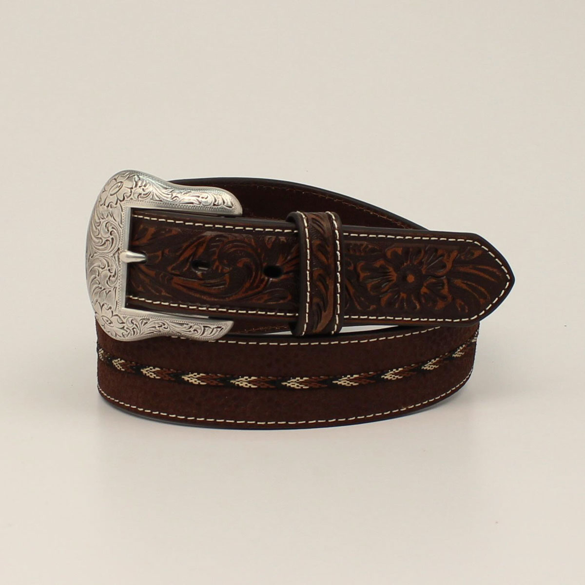 Ariat Men's Tooled Braided Strap Belt - Brown