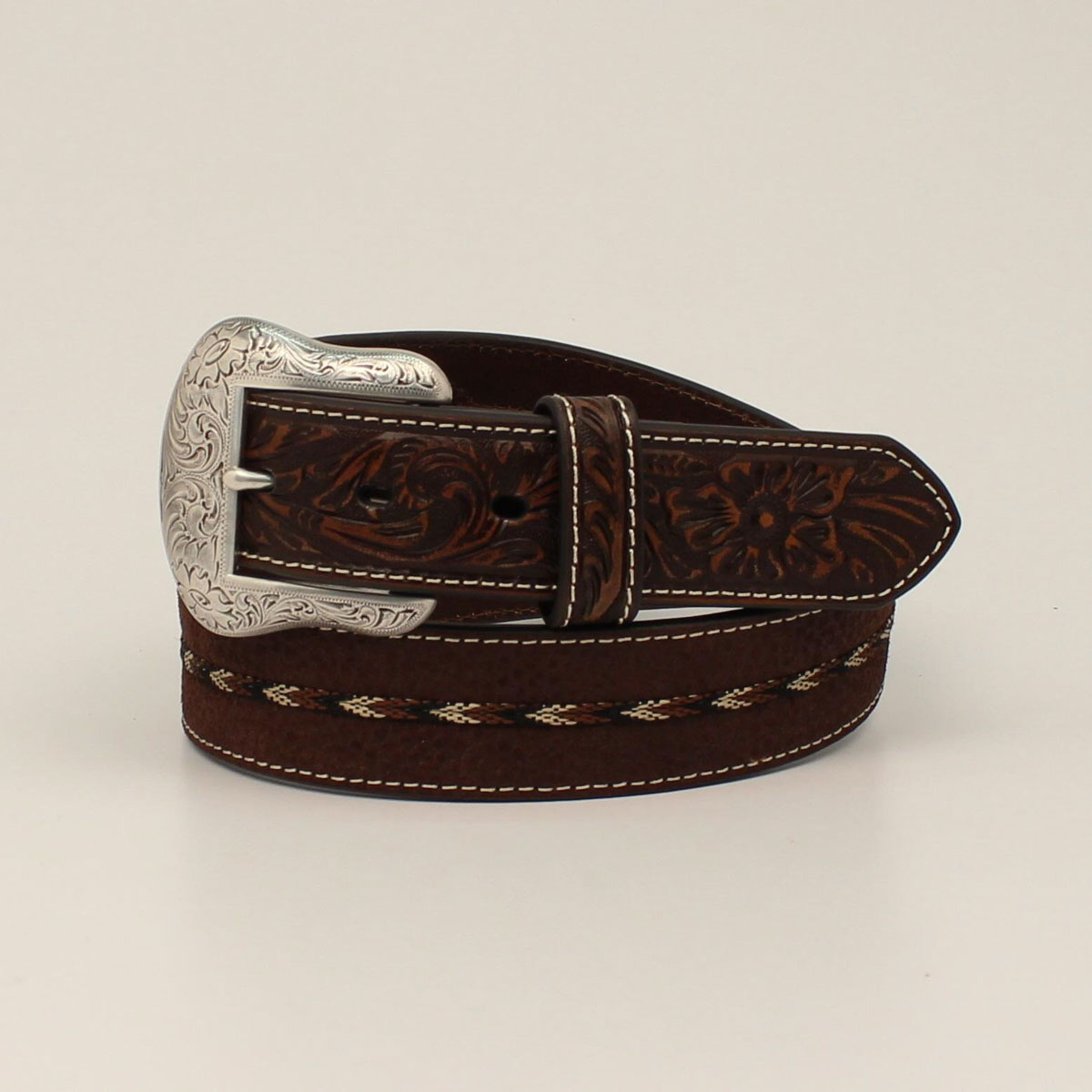 **Ariat Men's Tooled Braided Strap Belt - Brown