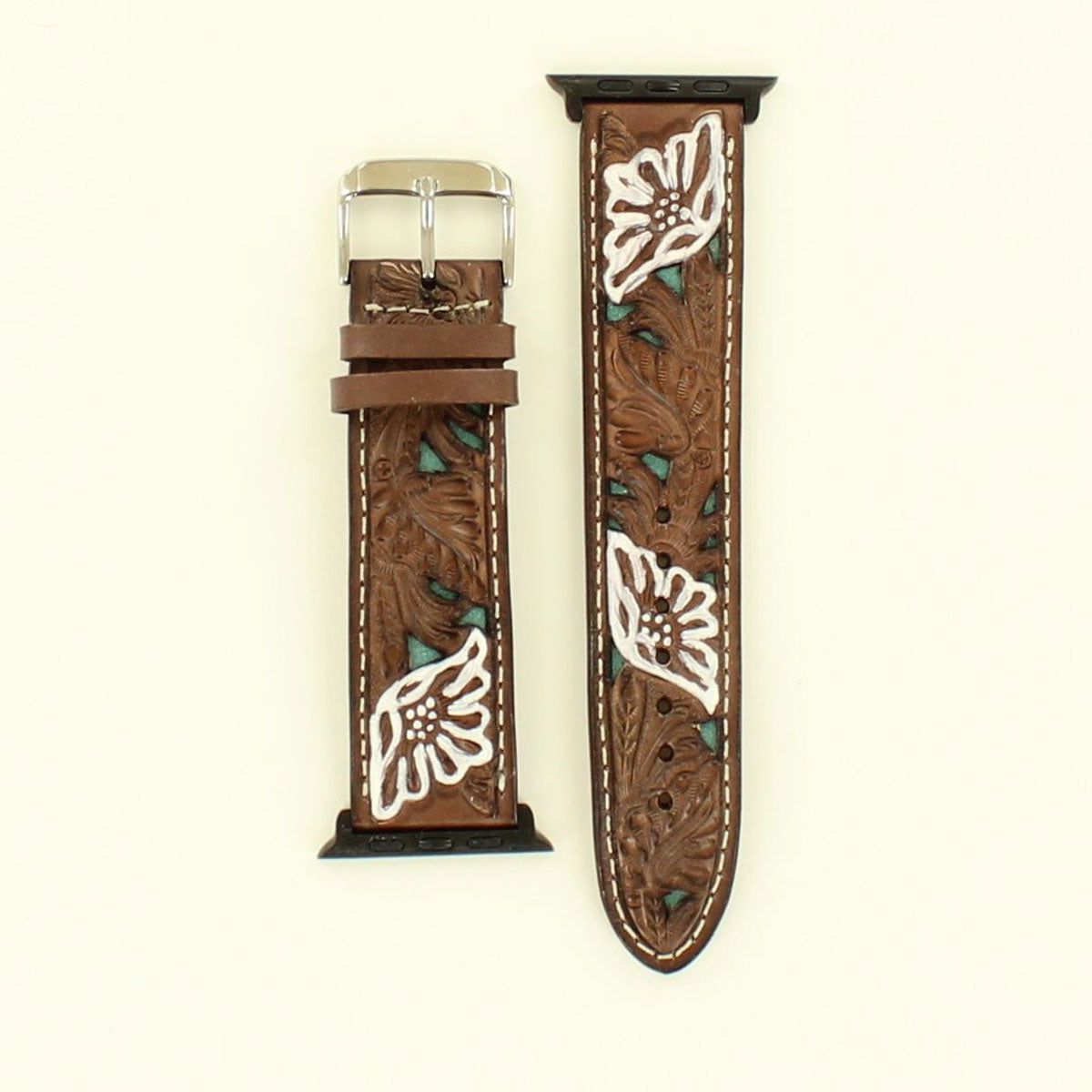 Nocona Floral w/Underlay iWatch Band - Brown/Turquoise