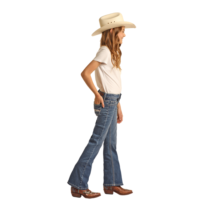 Rock & Roll Girls Cowhide Embroidered Bootcut Jeans - Medium Vintage