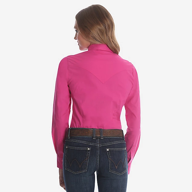 Wrangler Women's Pink Long Sleeve Solid Shirt