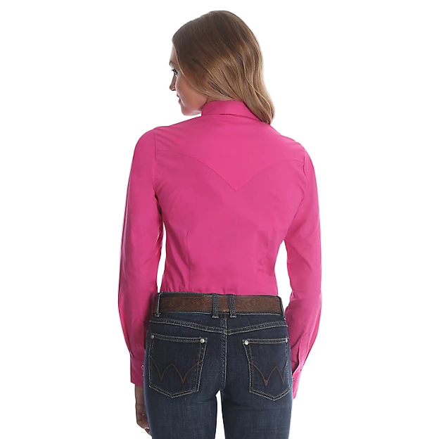 Wrangler Women's Pink Long Sleeve Solid Shirt