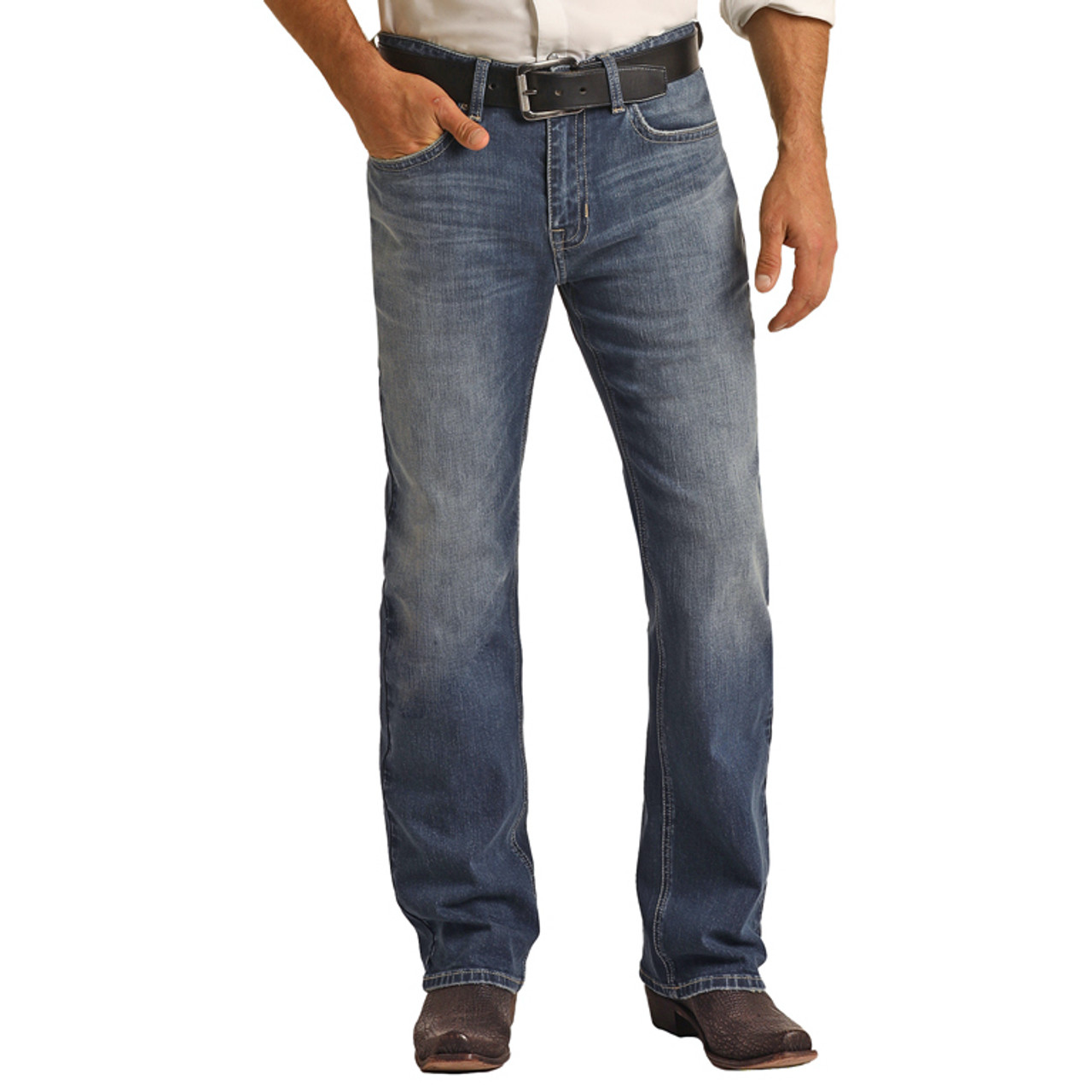 Relaxed Fit Stretch Simple V Straight Bootcut Jeans