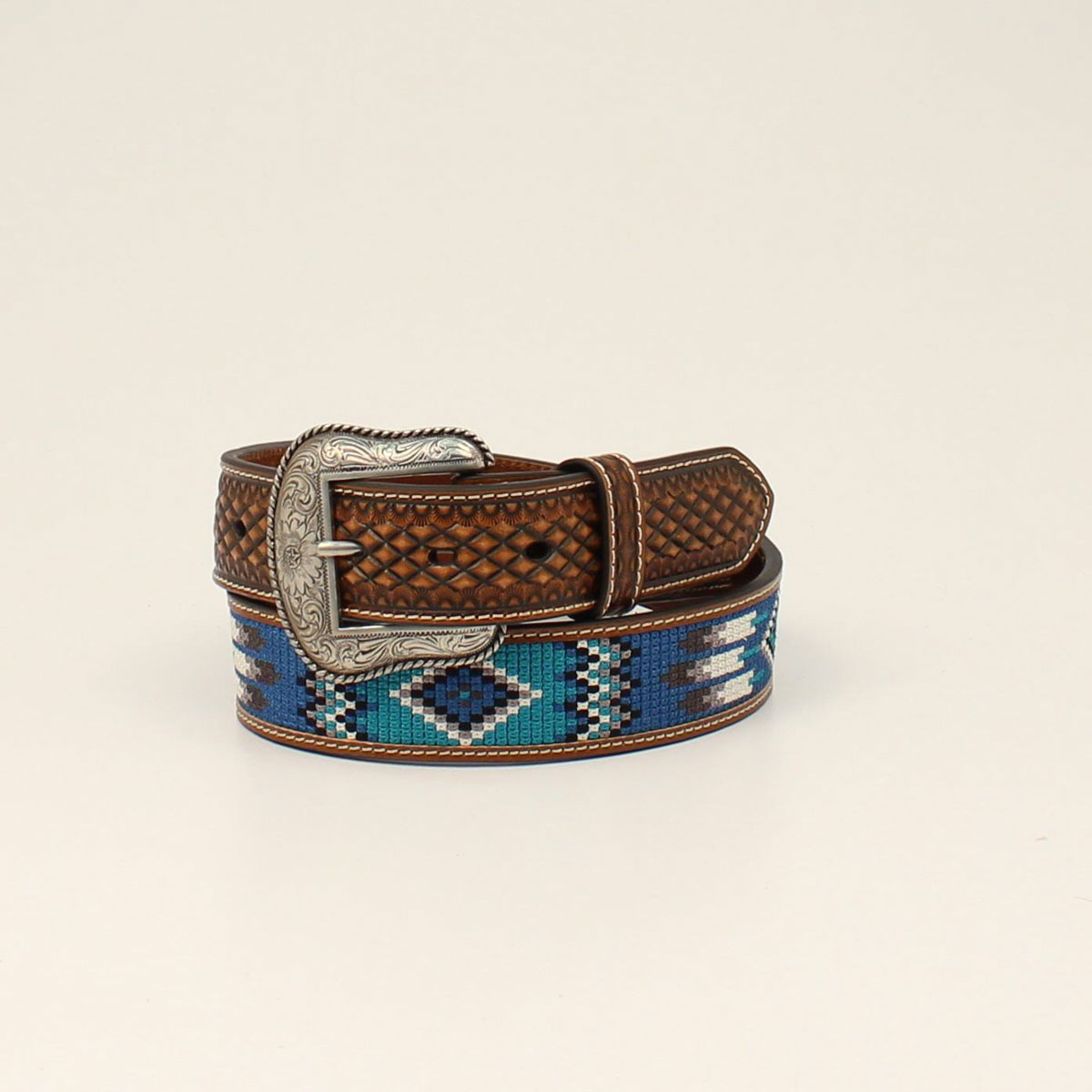 Ariat Men's Southwestern Embroidered Belt - Brown/Blue