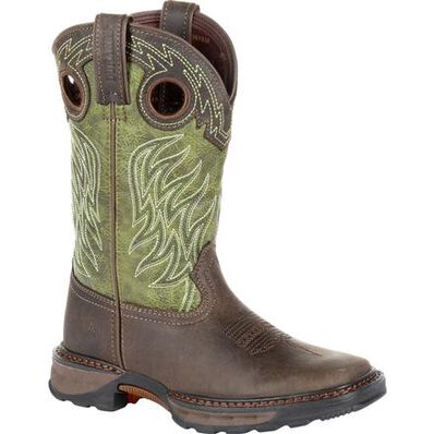 Durango Kids Brown 9" Western Oiled Brown and Forest Green Boot
