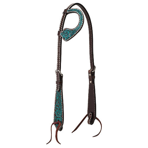 Weaver Leather Turquoise Cross Carved Turquoise Flower Sliding Ear Headstall, 5/8"