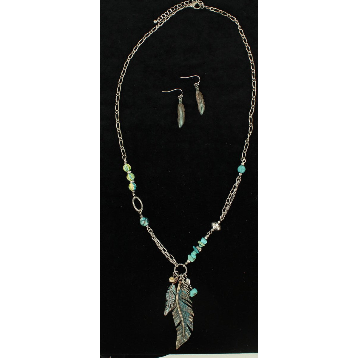 Blazin Roxx Earring & Necklace Set - Turquoise Beaded Chain