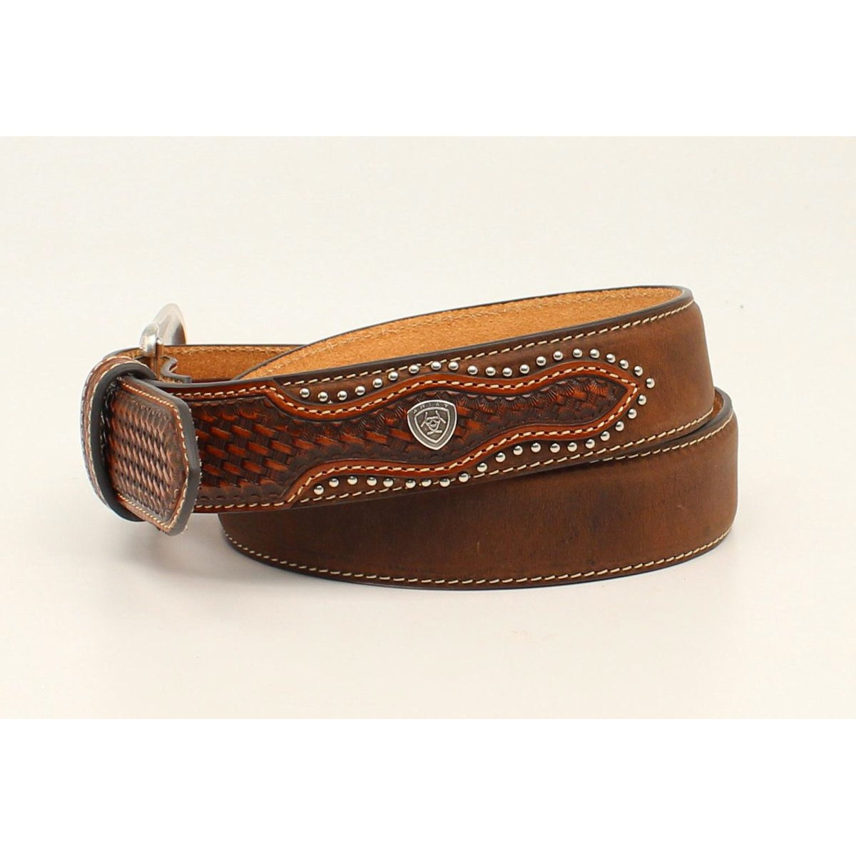 Ariat Men's Basketweave Stamped Belt - Medium Brown Distressed