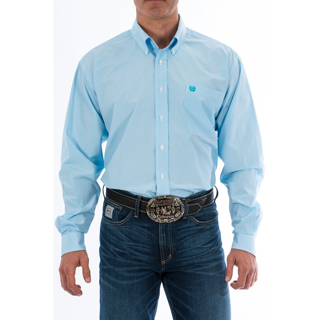 Cinch Men's Classic Fit Micro-Stripe Button-Down Shirt - Light Blue