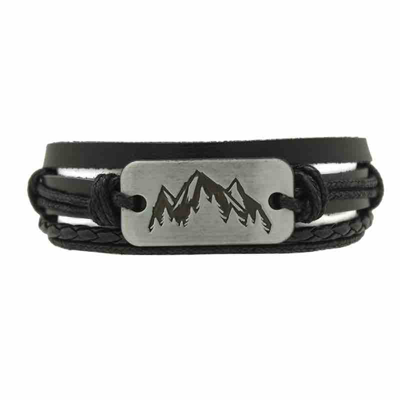 Live Beautifully Leather Bracelet - Mountains