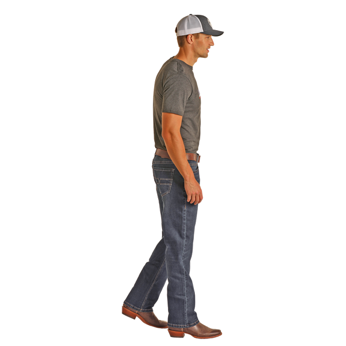 Hooey Mens Relaxed Tapered Stretch Stackable Bootcut Jeans - Dark Vintage