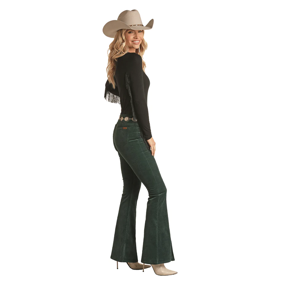 Rock & Roll Women's Green Corduroy Bell Bottom Pants w/Front Slit